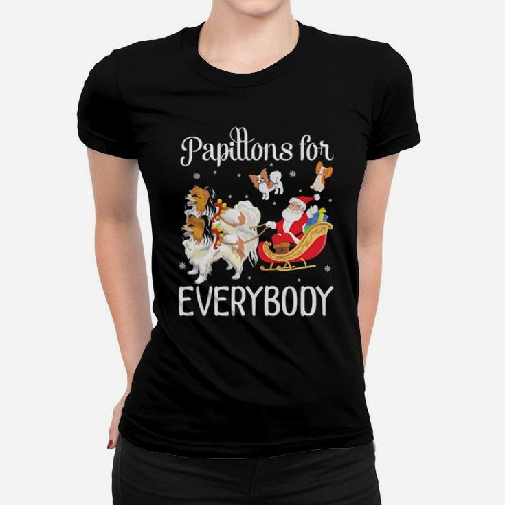 Santa Claus With Papillon Dogs Papillons For Everybody Merry Women T-shirt