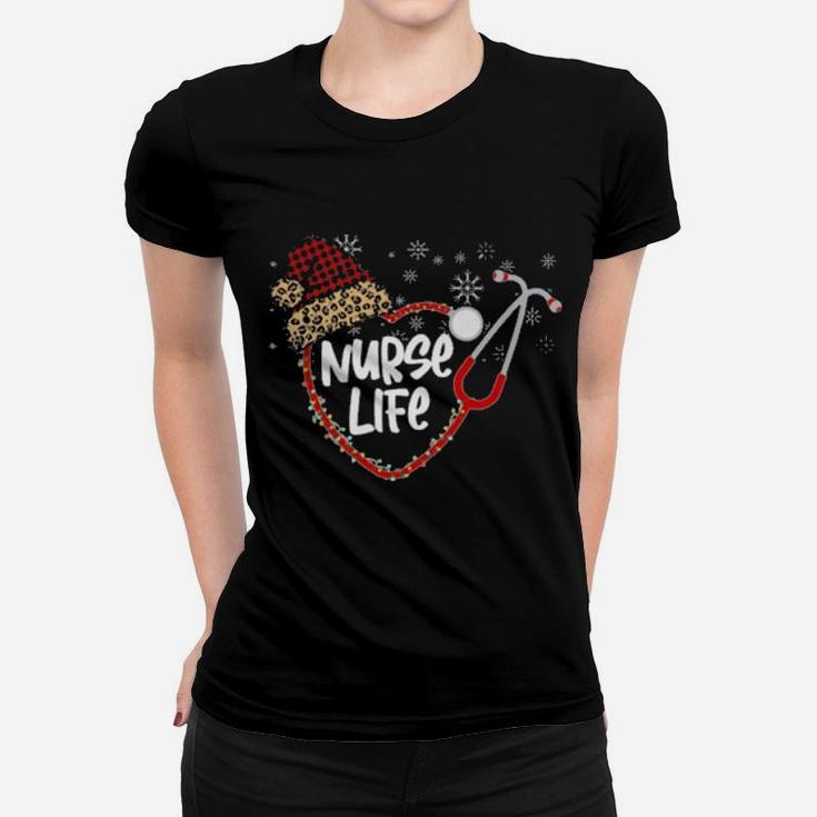 Santa Hat Plaid Nurse Life Women T-shirt