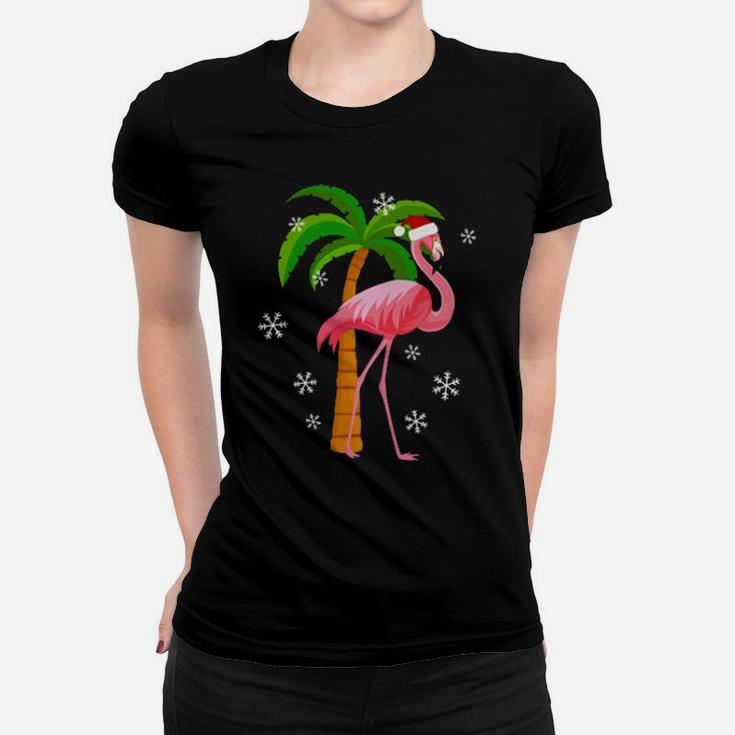 Santa Pink Flamingo Women T-shirt