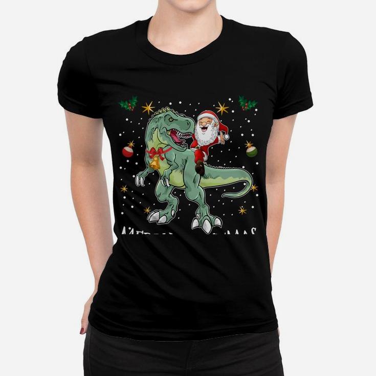 Santa Riding T Rex Funny Christmas Gifts A Dinosaur Xmas Sweatshirt Women T-shirt