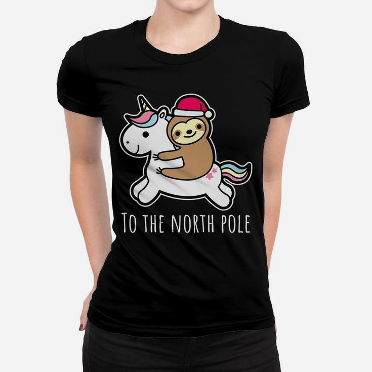 Santa Sloth Riding Unicorn Funny Girl Christmas Shirt Gift Women T-shirt