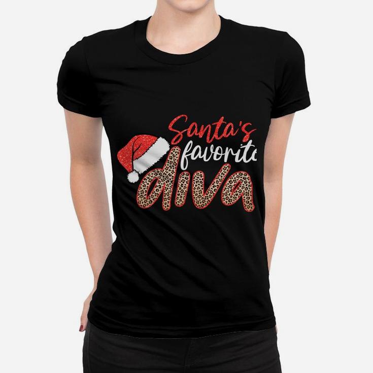 Santa's Favorite Diva Leopard Christmas Merry Xmas Gift Sweatshirt Women T-shirt