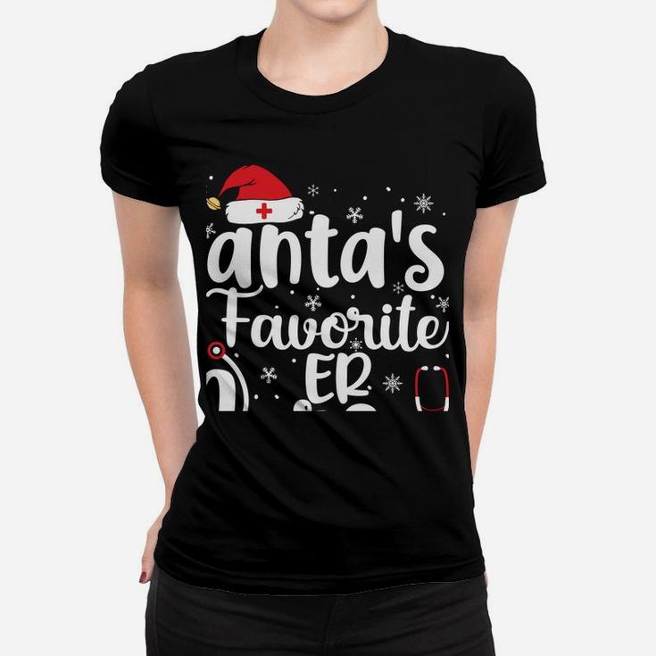 Santa's Favorite Er Nurse Merry Christmas Cute Nurse Gifts Sweatshirt Women T-shirt