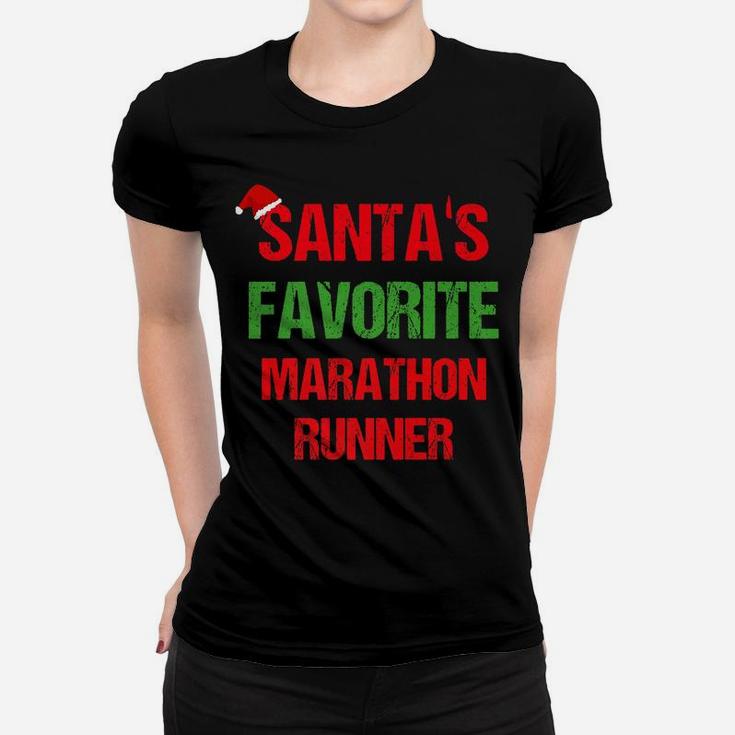 Santas Favorite Marathon Runner Funny Christmas Shirt Women T-shirt