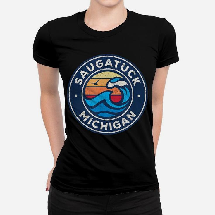 Saugatuck Michigan Mi Vintage Nautical Waves Design Women T-shirt