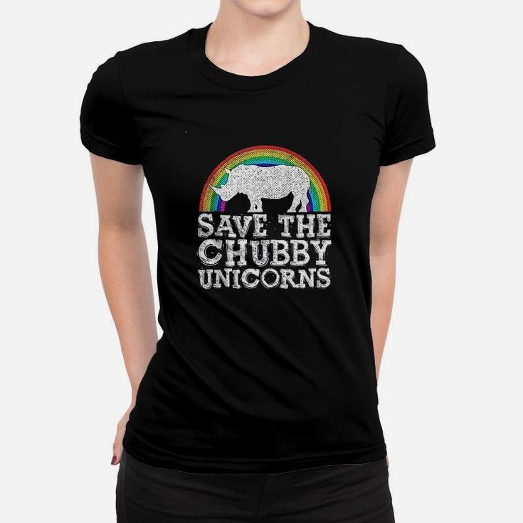 Save The Chubby Unicorns Gift Rhino Conservation Rainbow Women T-shirt