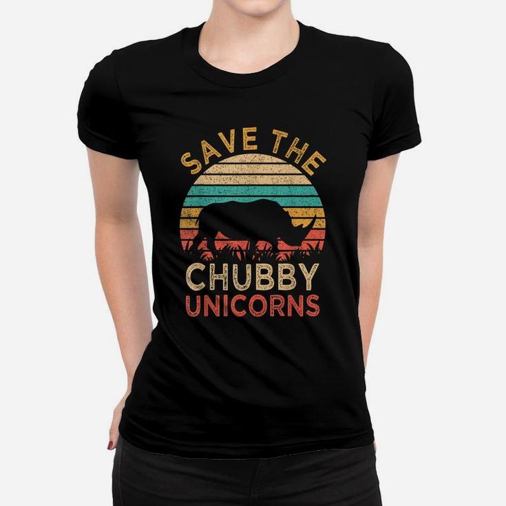 Save The Chubby Unicorns Vintage Funny Rhino Animal Rights Women T-shirt