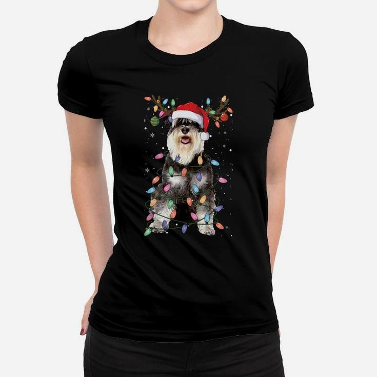 Schnauzer Christmas Reindeer Light Pajama Dog Lover Xmas Sweatshirt Women T-shirt