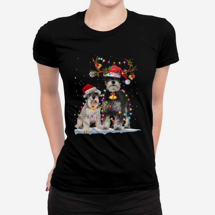 Schnauzer Reindeer Santa Hat Xmas Lights Christmas Xmas Dog Sweatshirt Women T-shirt