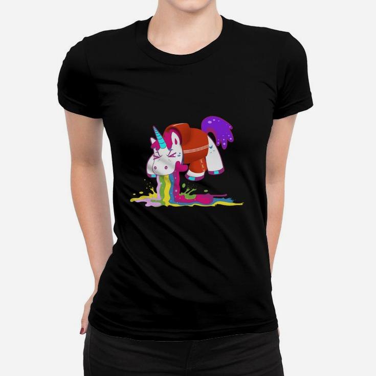 Schwarzes Einhorn Frauen Tshirt mit Farbverlauf & Schmelzdesign