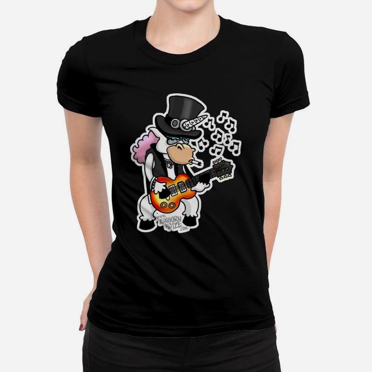 Schwarzes Frauen Tshirt mit Enten-Rockstar-Design, Rockmusik Motiv