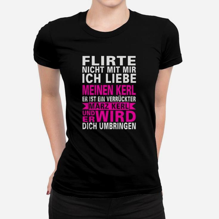 Schwarzes Frauen Tshirt mit Neon Warnhinweis & Liebeserklärung