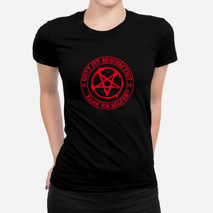 Schwarzes Frauen Tshirt Rotes Pentagramm & Spruch, Okkulte Mode
