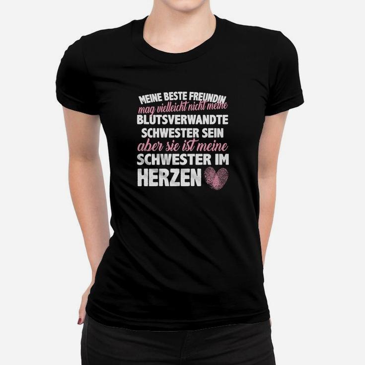 Schwarzes Frauen Tshirt Schwester im Herzen, Beste Freundin Design