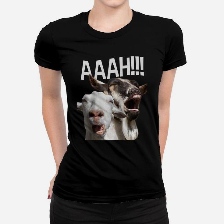 Screaming Goats Aaah Funny Crazy Goat Lover Print Raglan Baseball Tee Women T-shirt