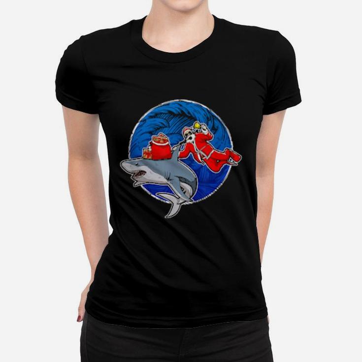Scuba Diving Santa With Shark Women T-shirt