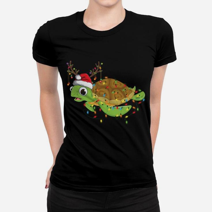 Sea Turtle Christmas Lights Funny Santa Hat Merry Christmas Sweatshirt Women T-shirt