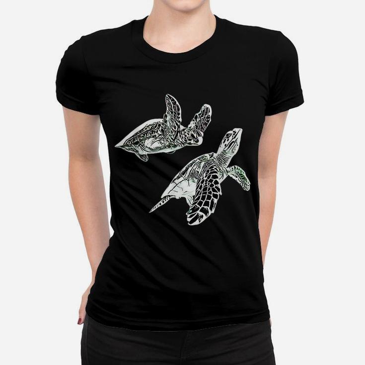 Sea Turtle Sea Animals Motif Ocean Turtles Colorful Design Women T-shirt
