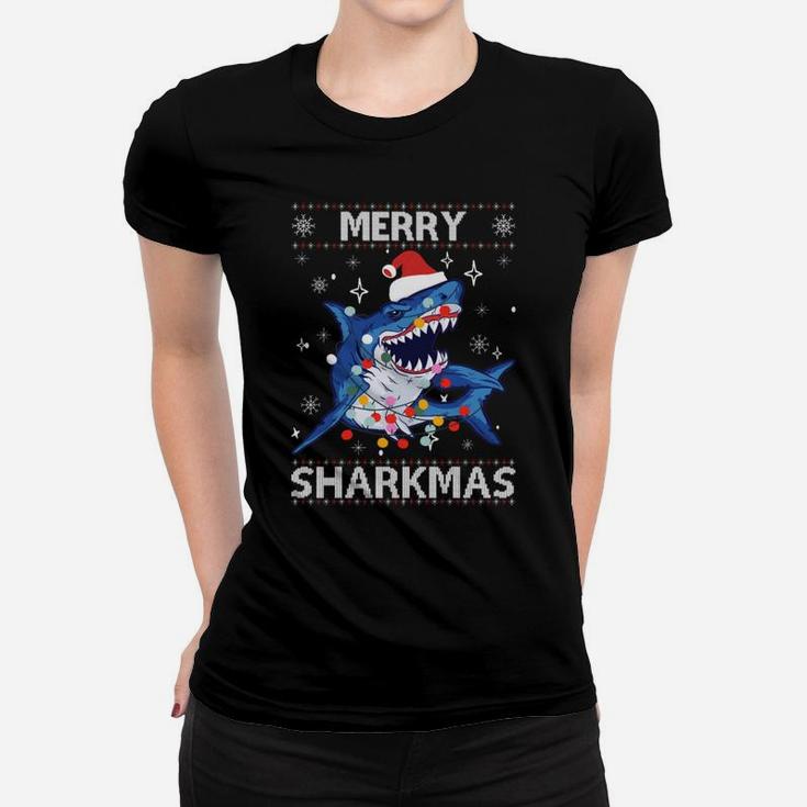 Sharkmas Funny Shark Ugly Christmas Sweaters Sweatshirt Women T-shirt