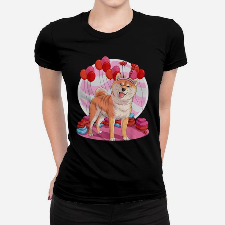 Shiba Inu Dog Heart Valentine Day Decor Women T-shirt