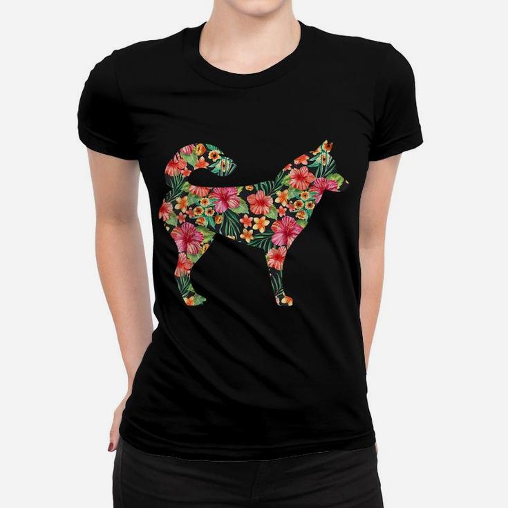 Siberian Husky Flower Funny Dog Silhouette Floral Gift Women Women T-shirt