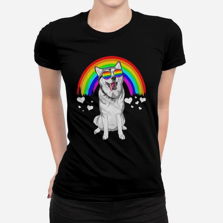 Siberian Husky Rainbow Sunglasses Gay Pride Lgbt Women T-shirt
