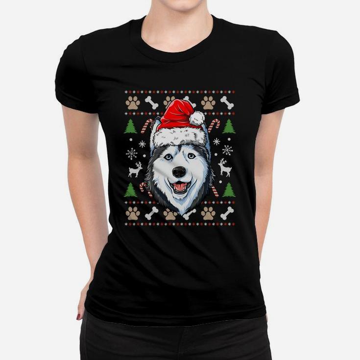 Siberian Husky Ugly Christmas Dog Santa Hat Xmas Boys Kids Sweatshirt Women T-shirt
