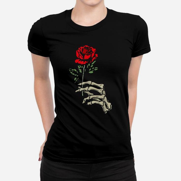Skeleton Hand With Red Flower Roses Women T-shirt