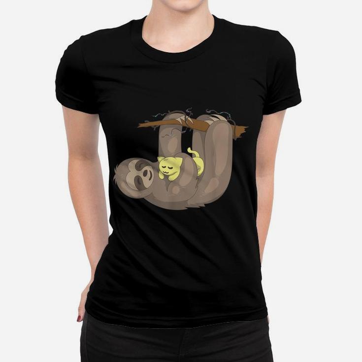 Sloth Hugging Cat | Funny Animal Keeper Lazy Cute Gift Women T-shirt