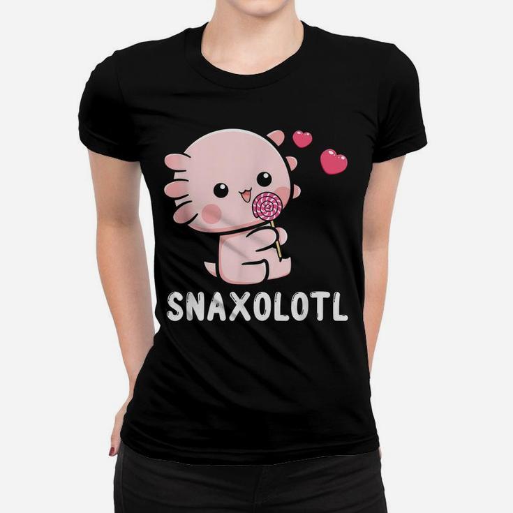 Snaxalotl Funny Axolotl Pun Candy Love Snacks Eating Fish Women T-shirt