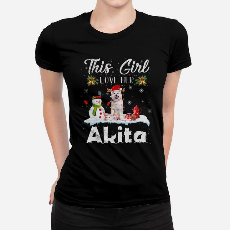 Snow  Xmas Gifts This Girl Love Her Akita Reindeer Hat Women T-shirt