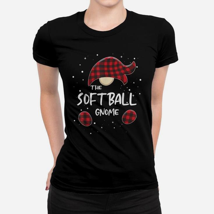 Softball Gnome Plaid Matching Family Christmas Pajamas Gift Women T-shirt