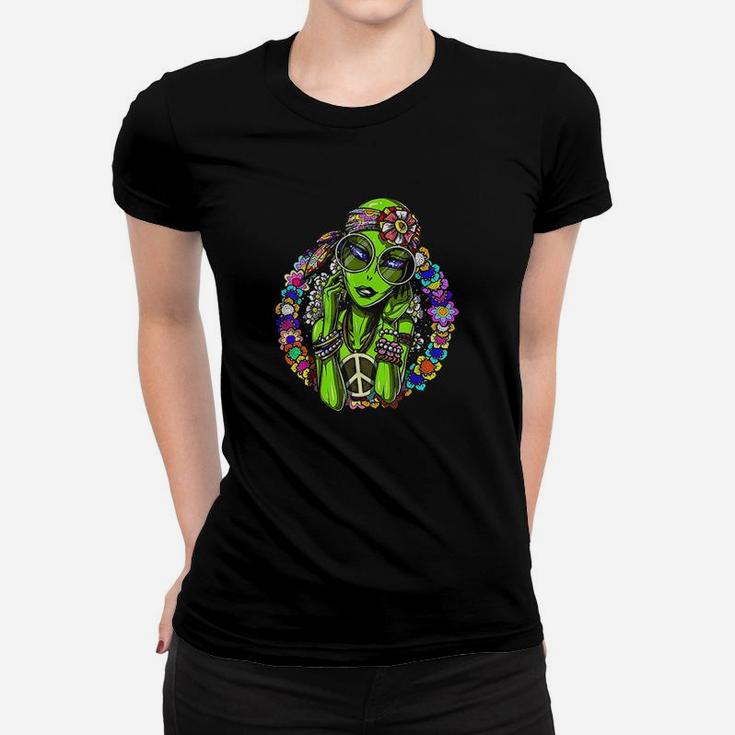 Space Alien Hippie Funny  Floral Peace Science Fiction Women Women T-shirt