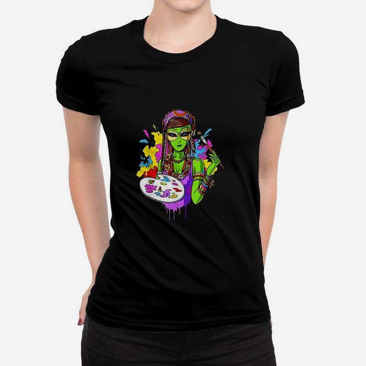 Space Alien Hippie Painter Art Women T-shirt