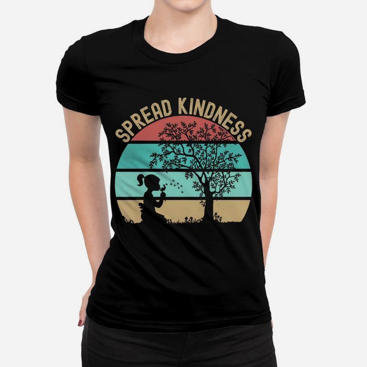 Spread Kindness Dandelions Girl Under Tree Retro Sunset Women T-shirt
