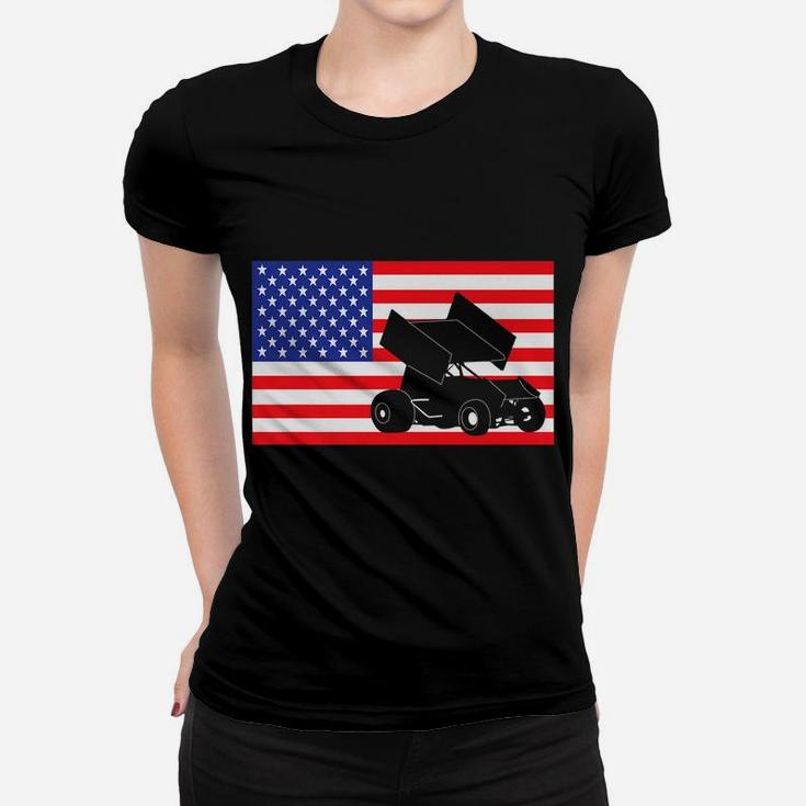Sprint Car Racing Usa American Flag Dirt Track 4Th Of July Women T-shirt