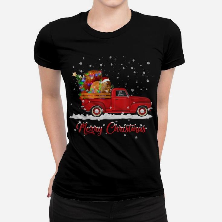 Squirrel Animal Riding Red Truck Christmas Women T-shirt