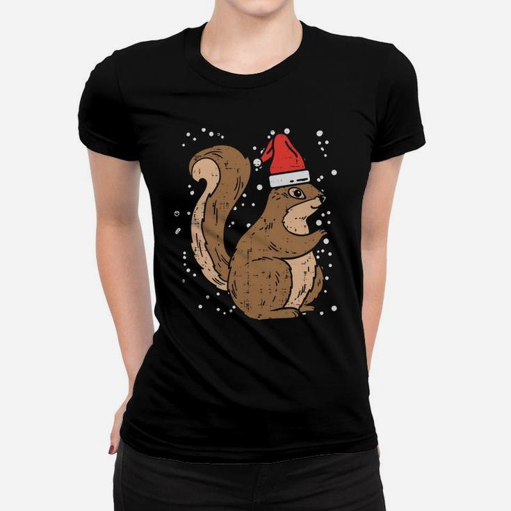 Squirrel Santa Hat Christmas Xmas Pajama Animal Lover Gift Sweatshirt Women T-shirt