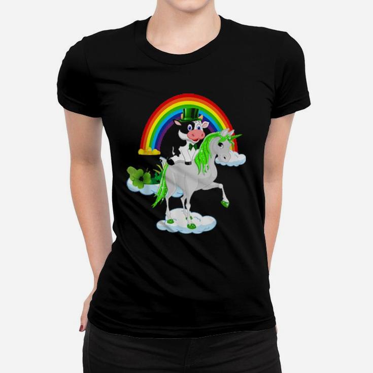 St Patricks Day Cow Riding Irish Unicorn Women T-shirt