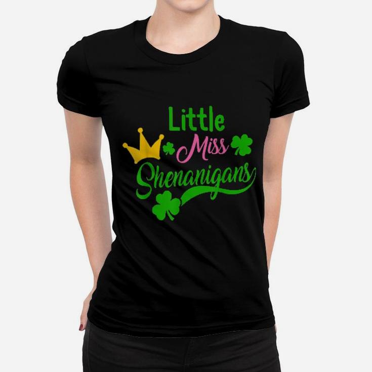 St Patricks Day Girls Little Miss Shenanigans Irish Shamrock Women T-shirt