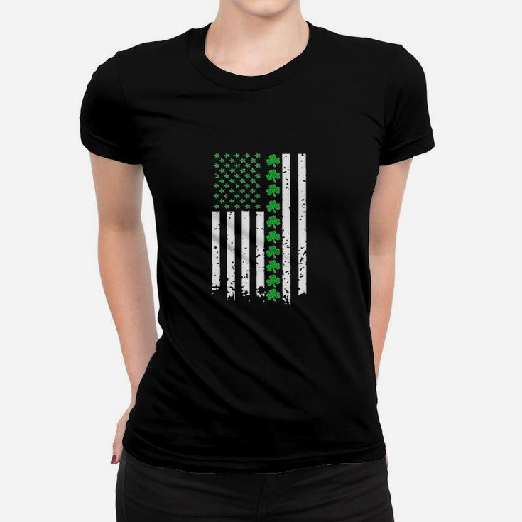 St Patricks Day Irish Shamrock American Flag Women T-shirt