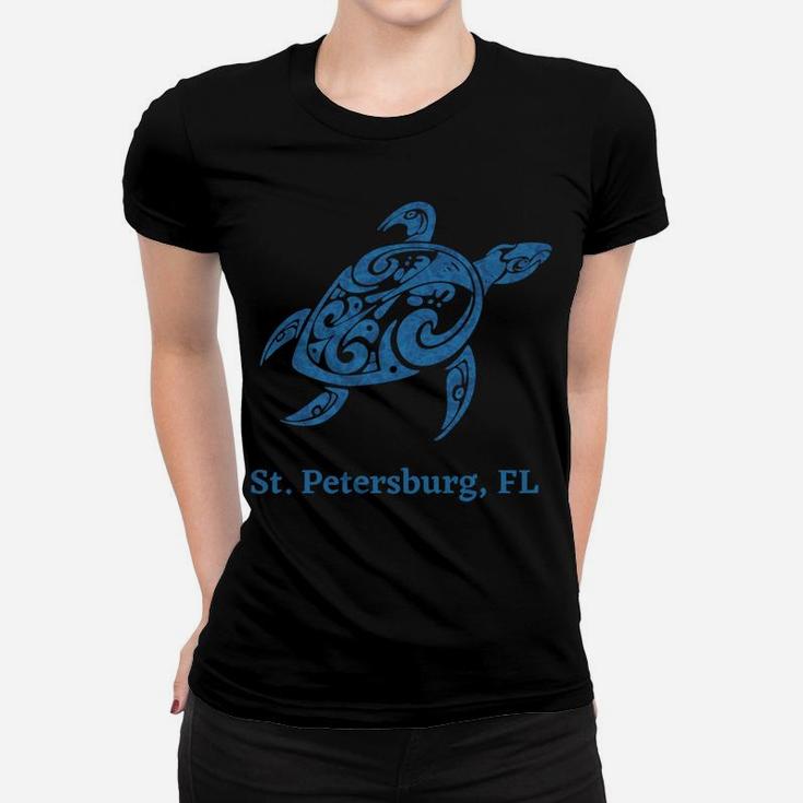 St Petersburg, Florida Blue Tribal Save The Sea Turtle Women T-shirt