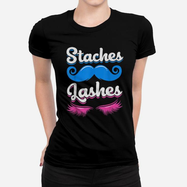 Staches Or Lashes Gender Reveal Women T-shirt