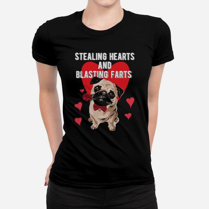Stealing Hearts Blasting Farts Valentine's Day Pug Dog Women T-shirt