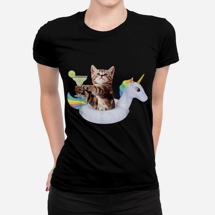 Summer Kitty With Margarita & Unicorn Float Funny Cat Shirt Women T-shirt