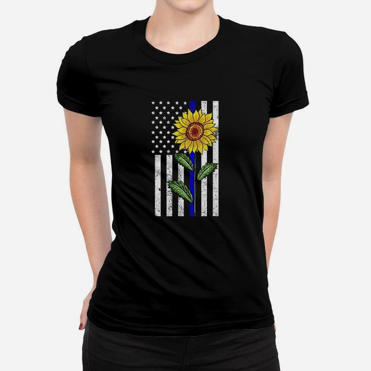 Sunflower Thin Blue Line Us Flag Women T-shirt