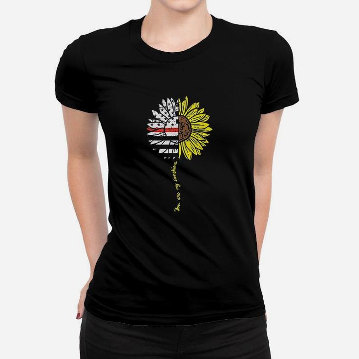 Sunflower Thin Red Line Us Flag Sunshine Firefighter Gift Women T-shirt