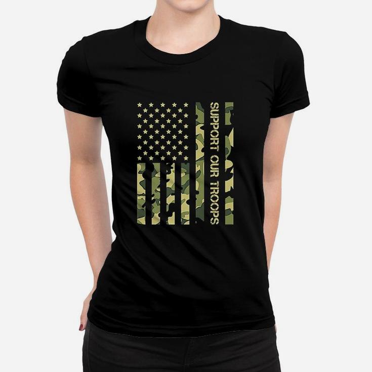 Support Our Troops Camo American Flag Women T-shirt