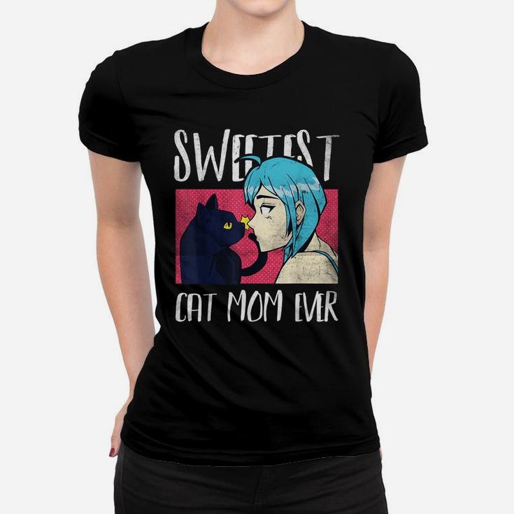 Sweetest Cat Mom Ever Cat And Anime Noses Kiss Women T-shirt