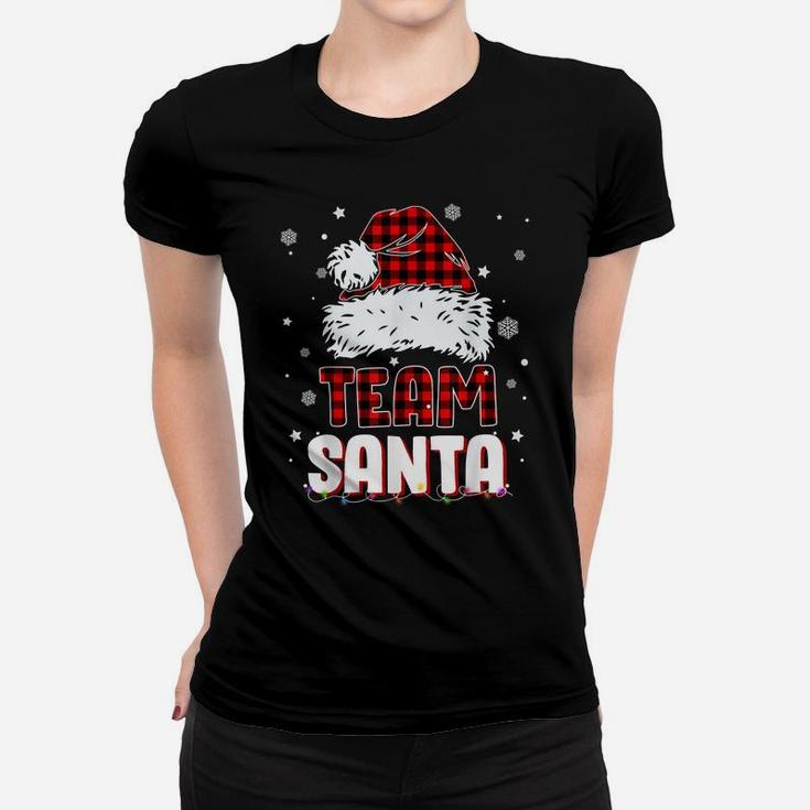 Team Santa Claus Hat Buffalo Plaid Christmas Matching Family Women T-shirt